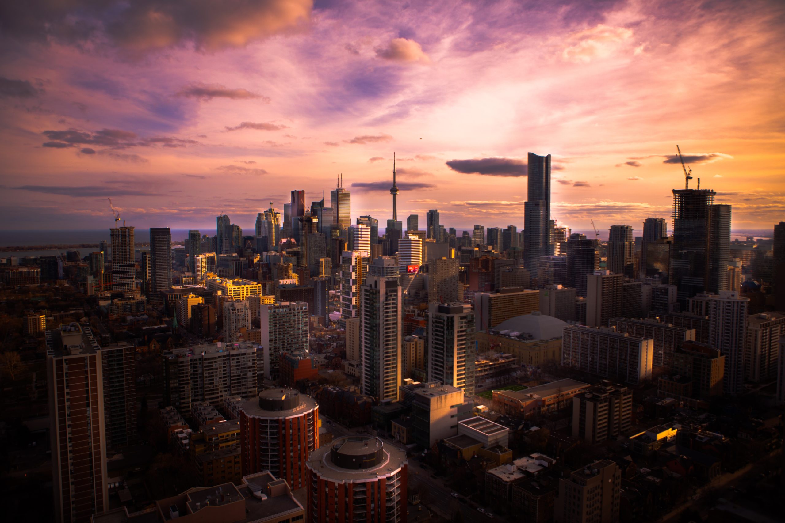 Pink Sky Over City Of Toronto Skyline