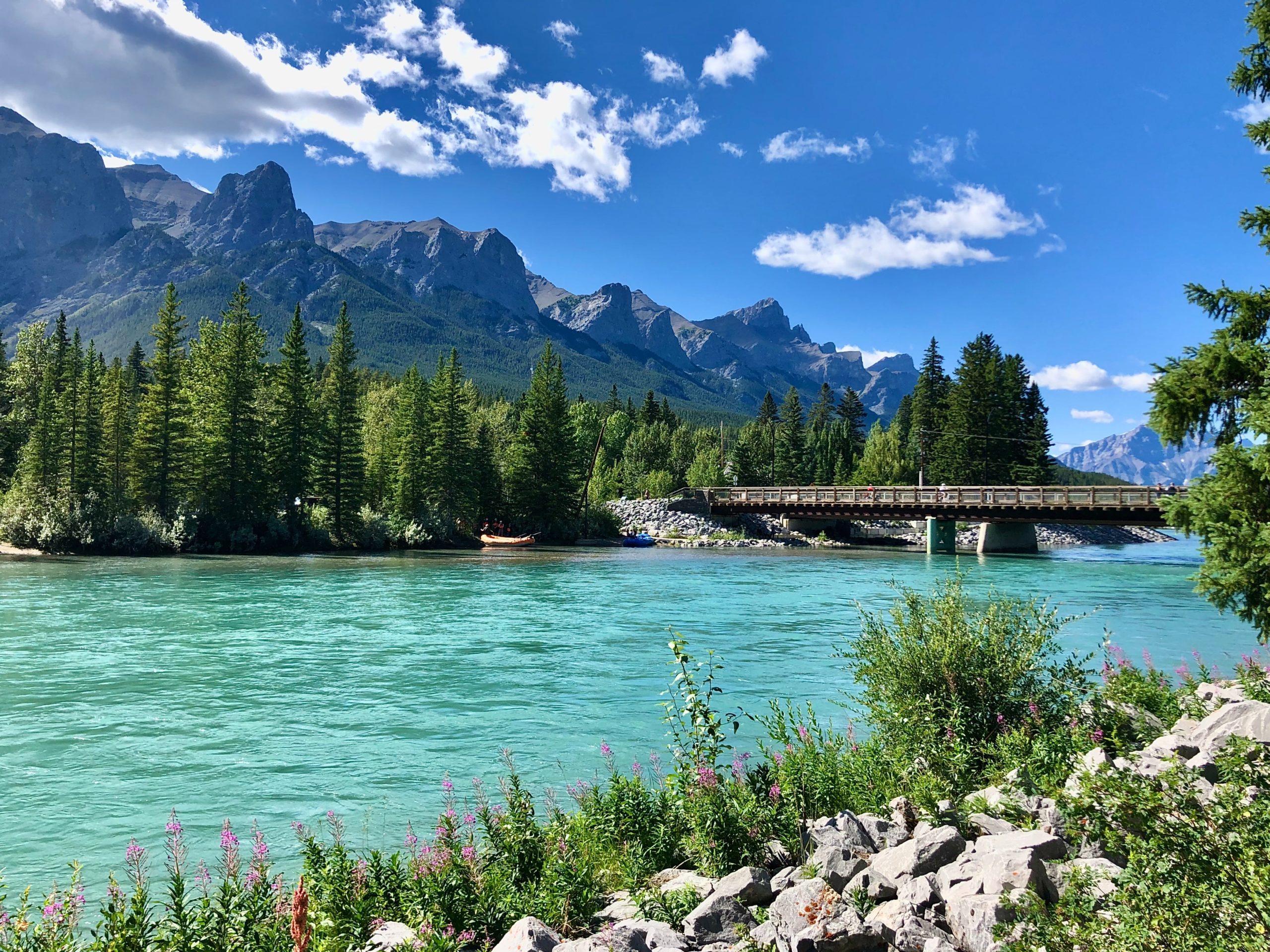 Rundle Mountain and Bow River in Canmore Alberta